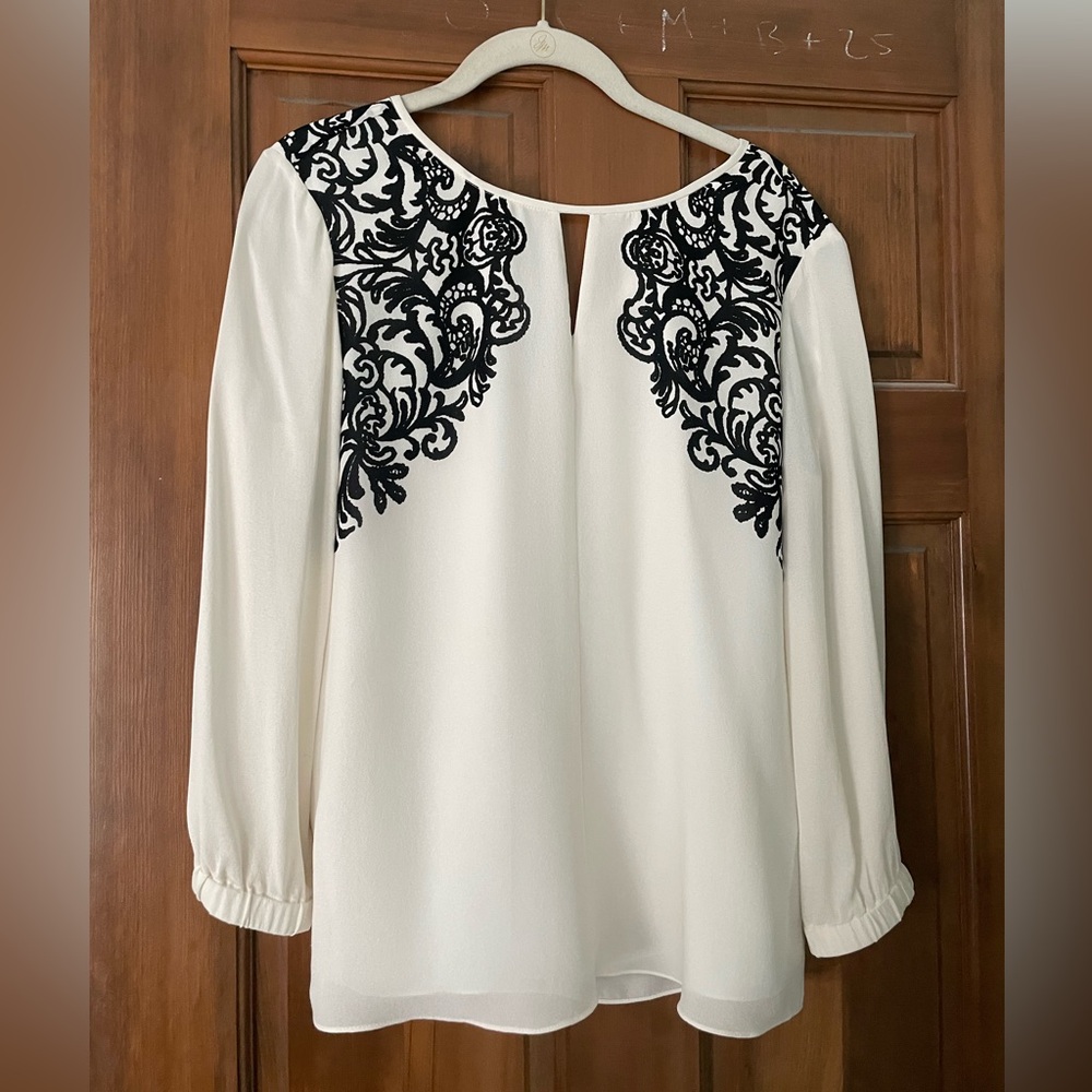 Tibi New York Women's Size 6 Silk White and Black Blouse